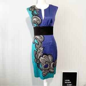 Trina Turk blue silk sheath dress sleeveless lace slip size 4
